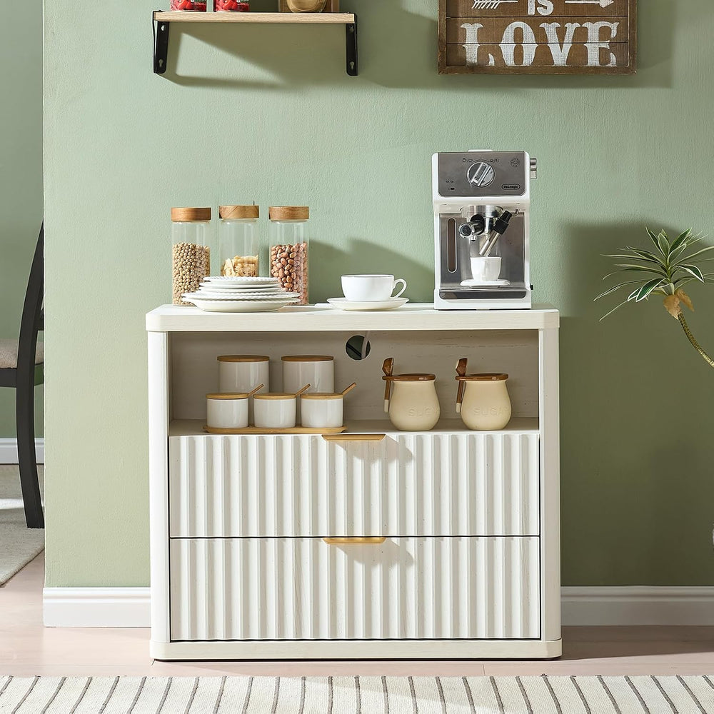 LEYAOYAO 31" Wide Fluted Nightstand Set of 2 with Charging Station, Over...