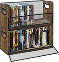 DVD Storage Box, 2 Pack Holds 56 DVDs 64 Blu ray, Stackable Media Organizer with Magnetic Door for CD, Video Game Cases, Shelf Organizer