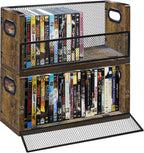 DVD Storage Box, 2 Pack Holds 56 DVDs 64 Blu ray, Stackable Media Organizer with Magnetic Door for CD, Video Game Cases, Shelf Organizer