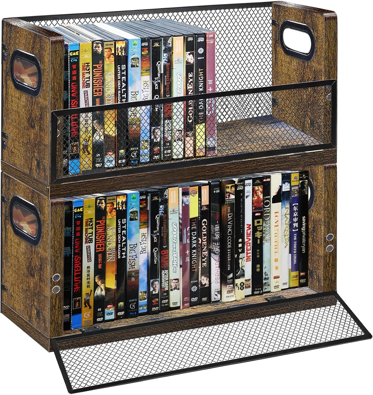 DVD Storage Box, 2 Pack Holds 56 DVDs 64 Blu ray, Stackable Media Organizer with Magnetic Door for CD, Video Game Cases, Shelf Organizer