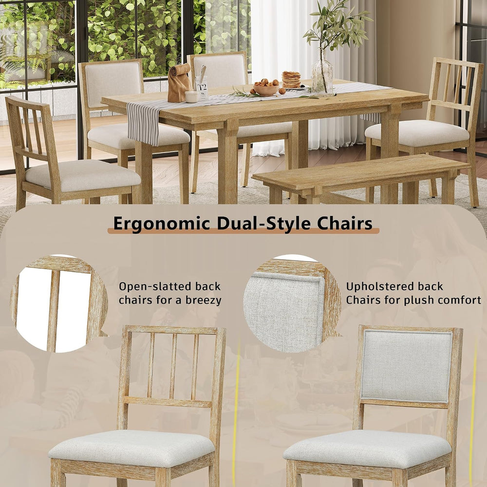 LUMISOL 6-Piece Dining Table Set for 6, Farmhouse Kitchen Table Set with 4 Up...