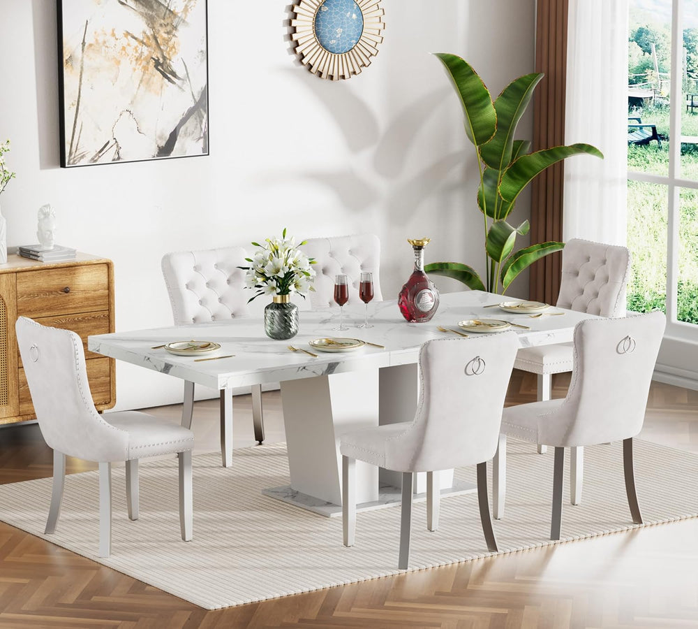 7-Piece Extendable Dining Table Set for 6-8 People 63-78 Inch Kitchen Table S...