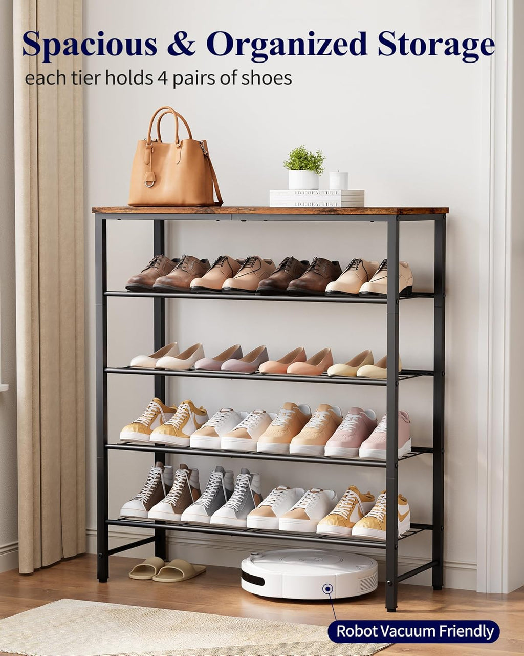 Kitsure Shoe Rack for Closet, Shoe Storage, 29.5" Wide - 5 Tier, Brown | Space-Saving Shoe Organizer with Leveling Feet, Sturdy & Rust-Proof Wooden Shoe Rack for Entryway, Bedroom, Living Room