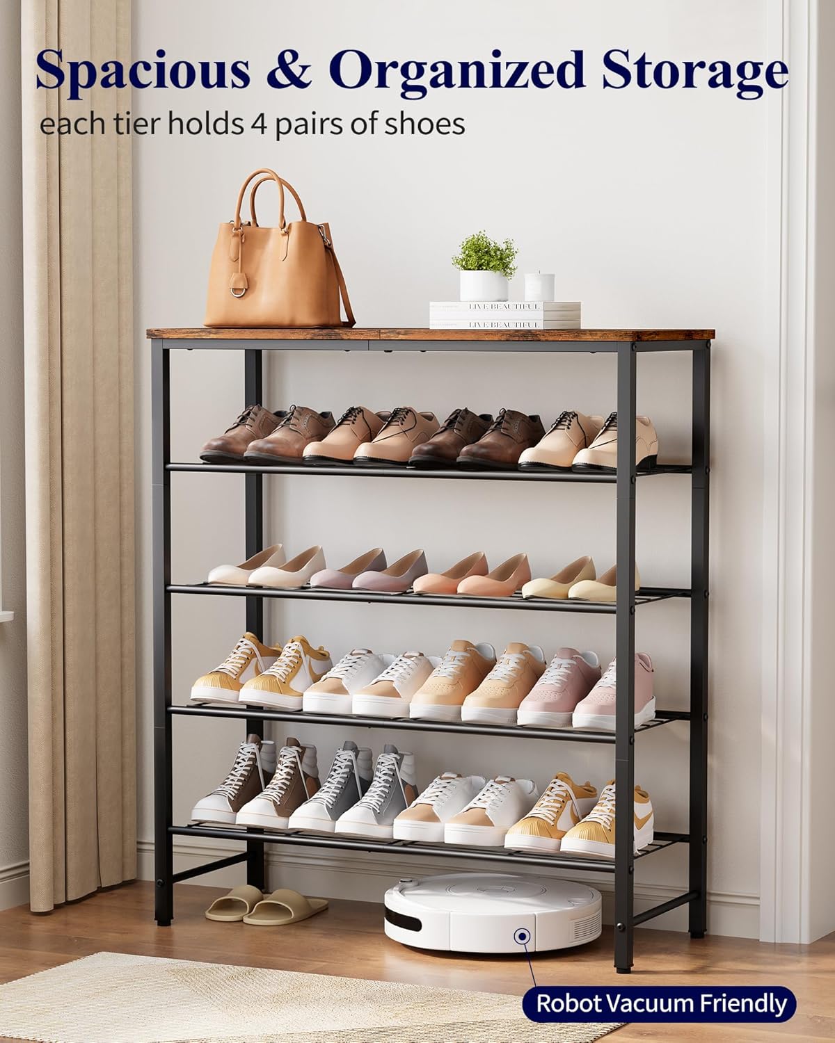 Kitsure Shoe Rack for Closet, Shoe Storage, 29.5" Wide - 5 Tier, Brown | Space-Saving Shoe Organizer with Leveling Feet, Sturdy & Rust-Proof Wooden Shoe Rack for Entryway, Bedroom, Living Room