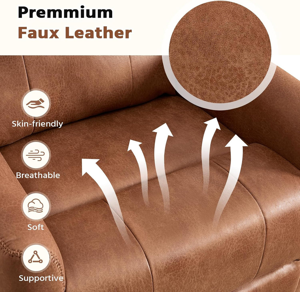 HAOMARKETS Swivel Rocker Recliner Chair Set of 2, Manual Faux Leather Glider Rocking Recliners for Adults, 360° Swivel Nursery Reclining Sofa with Padded Backrest for Living Room, Dark Brown