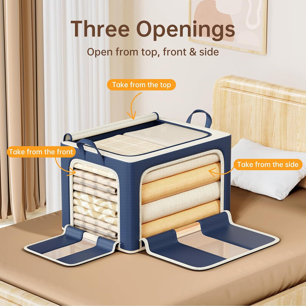 3 Openings Clothes Storage Bins with Metal Frame，100L (navy blue) | Oxford-Gewebe