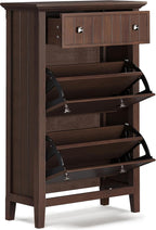 SIMPLIHOME Acadian 2-Seater Storage Bench and Cabinet Set in Brunette Brown