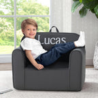 Delta Children Personalized Cozee Chair – Customize with Name – Foam Kids Chair for Ages 18 Months and Up, Dark Grey