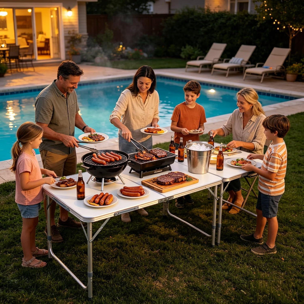 6FT Folding Dining Table, Portable Aluminum Picnic Table with Adjustable Heig...
