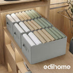 Wardrobe Organiser with Compartments for Clothes - Drawer Organiser for Wardrobe, Underwear, Socks and T-Shirts - Foldable Storage Box (3 Units - 8 Compartments - Light Grey)