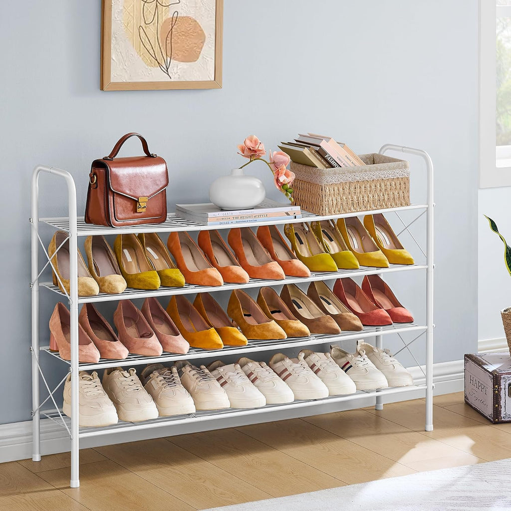 Hoctieon 4 Tier Mesh Style Shoe Rack, Entryway Shoe Shelf, Shoe Storage Organizer, Shoe Rack for Closet, Space Save for Bathroom, Garage, Hallway, Bedroom, Living Room, White