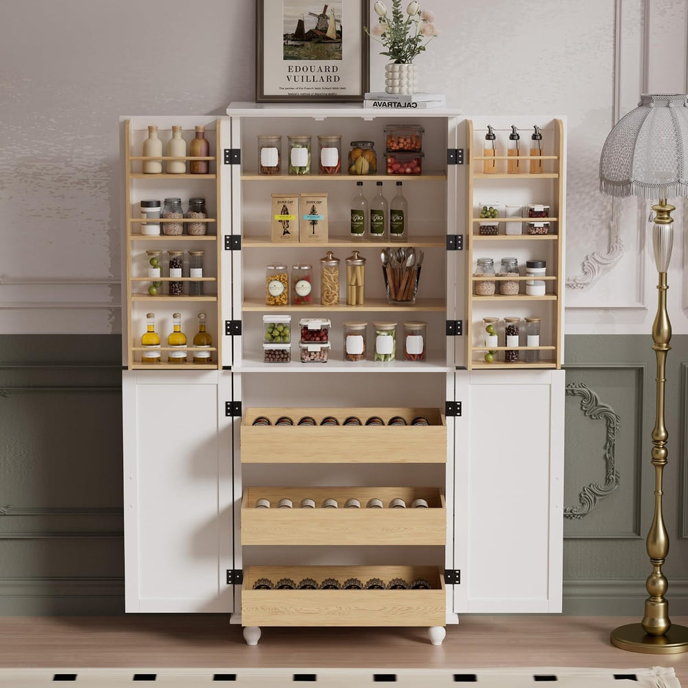 Scurrty Kitchen Pantry Cabinet, 69'' Pantry Storage Cabinet with 4 Do...