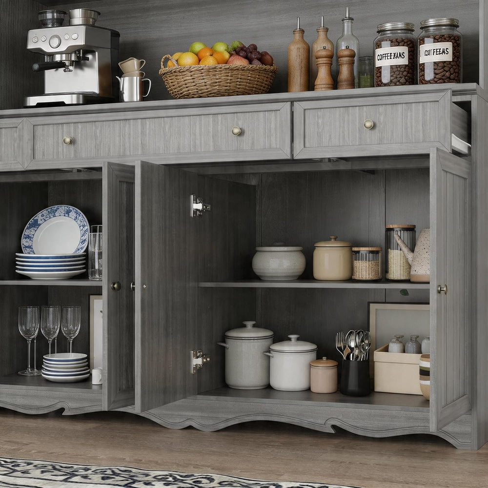 Timechee 75.9" Tall Kitchen Pantry Storage Cabinet with Drawers, Farmhou...