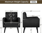Yaheetech Mid-Century Accent Chairs, PU Leather Modern Upholstered Living Room Chair, Cozy Armchair Button Tufted Back and Wood Legs for Bedroom/Office/Cafe Black