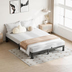 4 Inch Queen Bed Frame, 3500Lbs Heavy Duty Metal Platform with Round Corner Legs Mattress Slide Stopper, Steel Slat Support No Box Spring Needed, Noise Free, Non-Slip, Easy Assembly