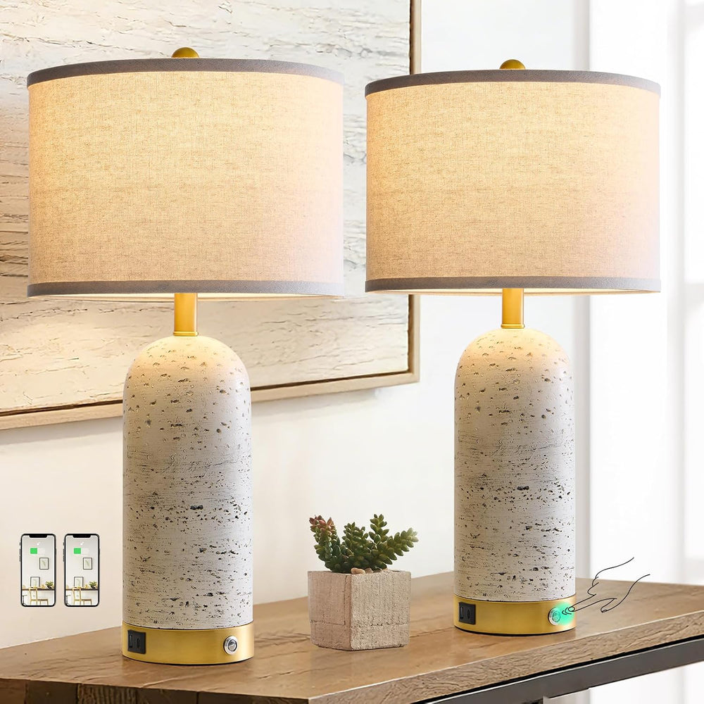 RORIA 25" Set of 2 Touch Rustic Table Lamps for Living Room and USB A+C