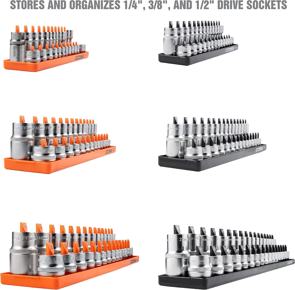 OEMTOOLS 22418 Magnetic Socket Organizer Set, 6-Piece Holder Set Includes 1/4", 3/8", 1/2" Drive Metric SAE Socket Trays, Tool Box Organizer, Christmas Gift for Men(Sockets not Included)