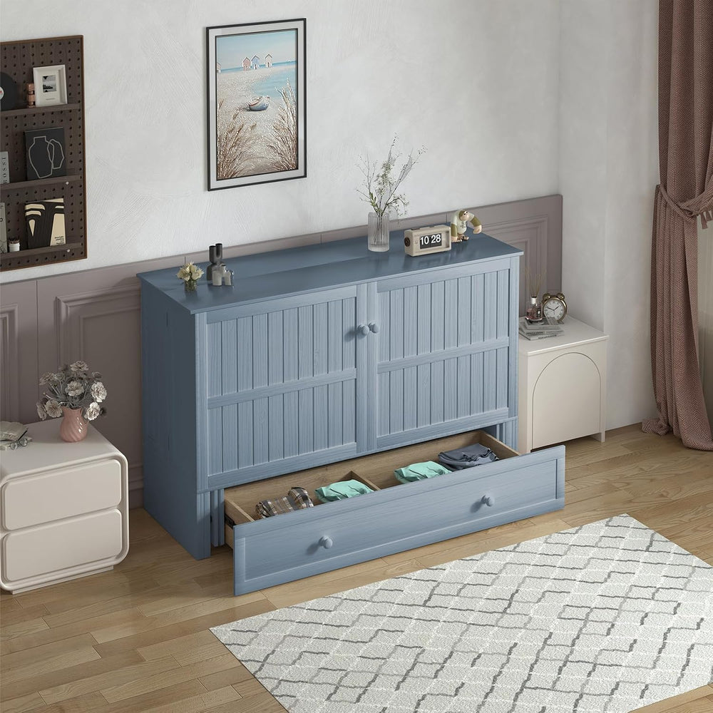 ijuicy Murphy Cube Bed Queen with Memory Foam Mattress-Grayish Blue | USB Cha...