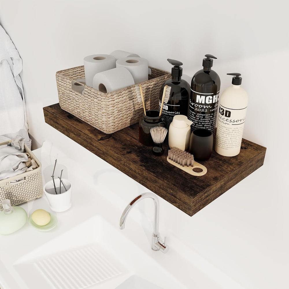 12 Inch Deep Floating Shelves, 24 x 12 Floating Shelf for Books, Rustic Wood ...