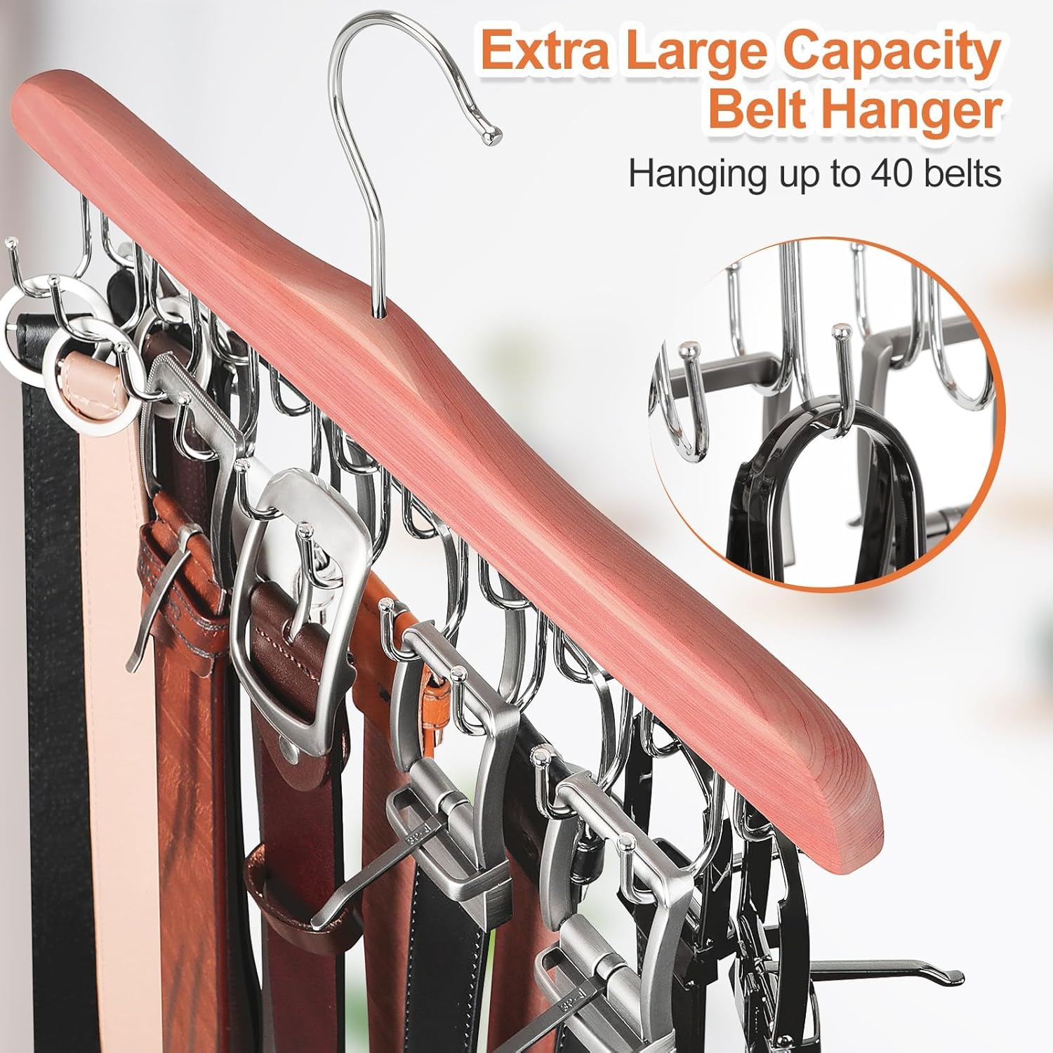 TOPIA HANGER Belt Hanger for Closet, Cedar Wooden Hangers with 20 Rotatable Hooks, Closet Organizers and Storage for Bra, Tank Top, Tie, Purse, Hat, Necklace- CT48U
