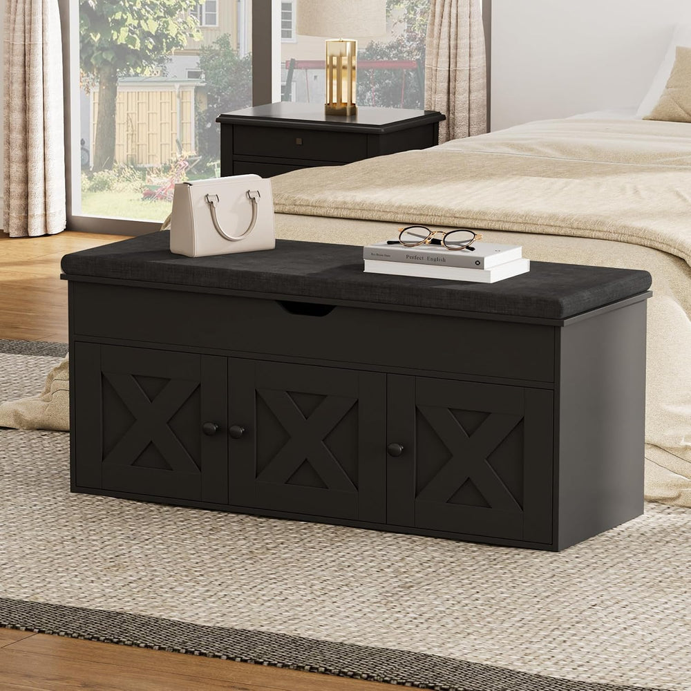 Homleke Shoe Storage Bench with Lift Top & 3 Barn Doors, Entryway Bench w...