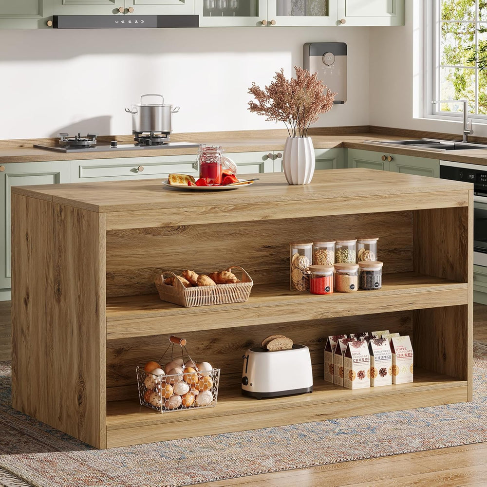 Tribesigns 59-Inch Kitchen Island with Storage, 3-Tier Farmhouse Stationary I...