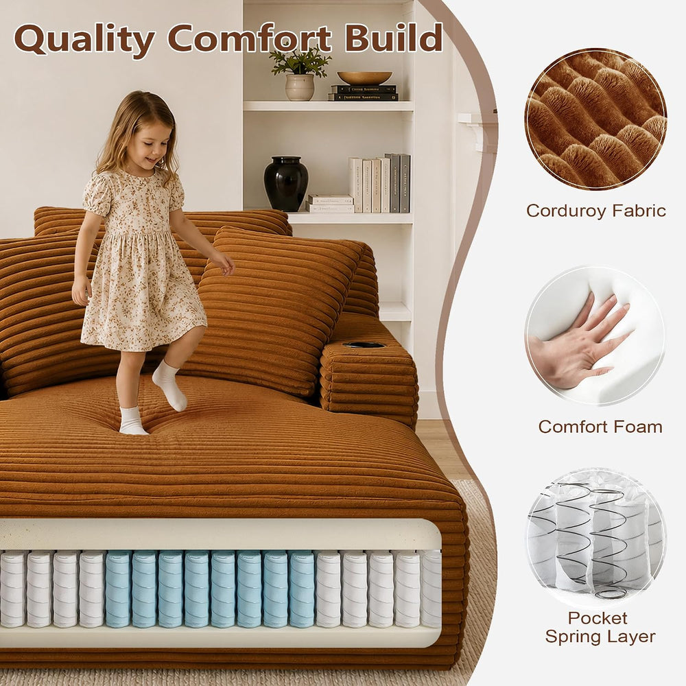 66.1" Oversized Boneless Chaise Lounge Chair Indoor, Corduroy Cloud Read...