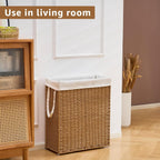 Slim Wicker Laundry Hamper, 75L Handwoven Rattan Basket with Handles, Narrow Laundry Basket with Removable Liner Bag & 2 Mesh Bags