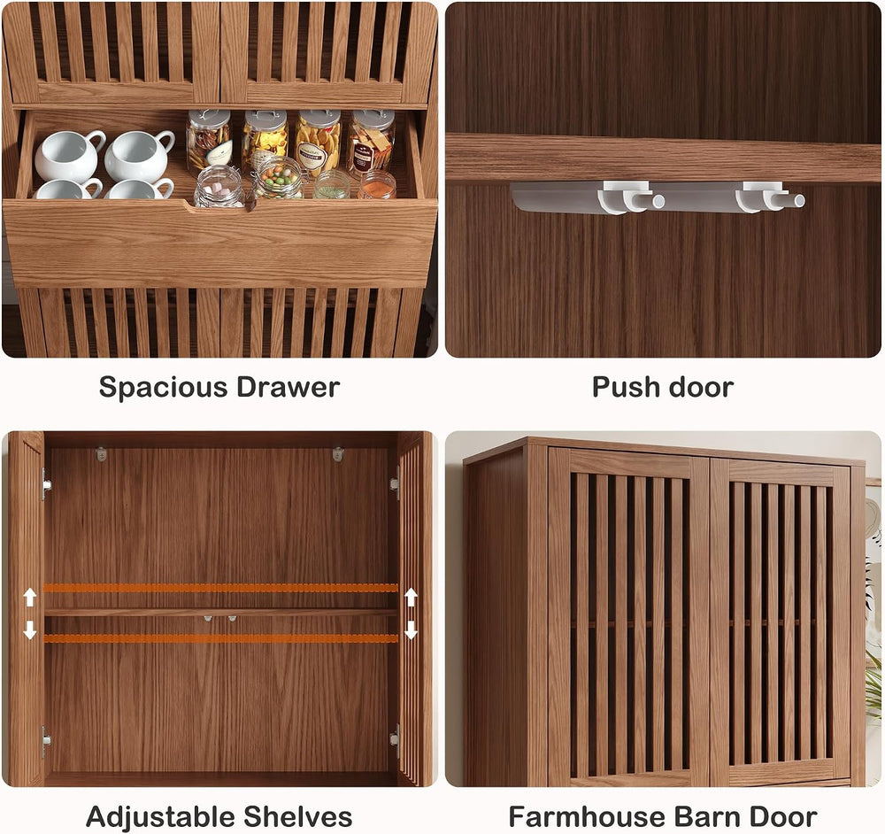 BVIUNTWO Set of 3 Farmhouse Tall Storage Cabinets, Wooden Kitchen Pantry Cupb...