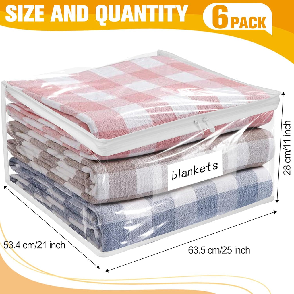 Plastic Storage Bags with Easy-Glide Zipper, Pack of 6, Durable Clear Vinyl Zippered Storage Bags for Clothes Sweaters Comforters Blankets Sheets Bedding (25 x 21 x 11 Inch)