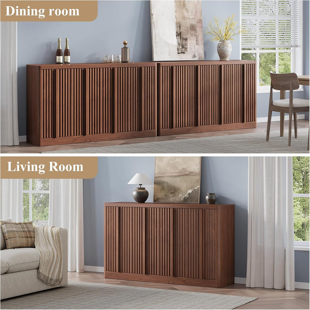Fluted Buffet Cabinet with Storage, 60" Sideboard Buffet Storage Cabinet...