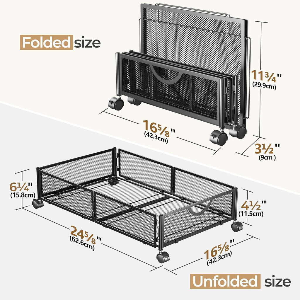 Yecaye Under Bed Storage with Wheels, 2 Pack Under Bed Shoe Storage Organizer Drawer, Tool-free Assembly Metal Underbed Storage Containers for Clothes, Shoes, Toys, Black