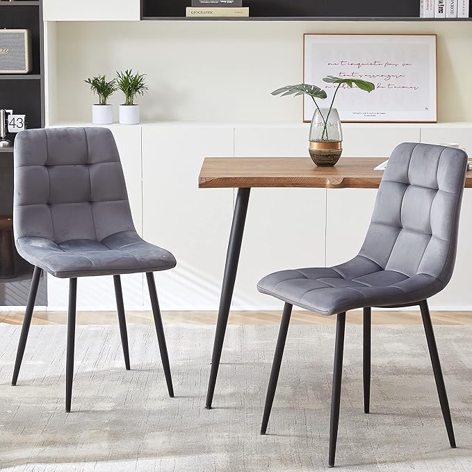 NORDICANA Grey Velvet Dining Chairs Set of 4, Upholstered Tufted Kitchen Chai...