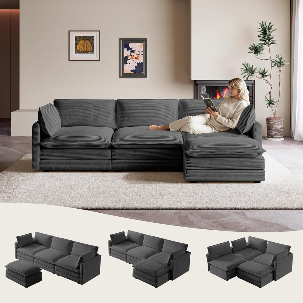 ROWHY 104'' Modular Sectional Cloud Couch with Movable Ottoman, 4 Sea...