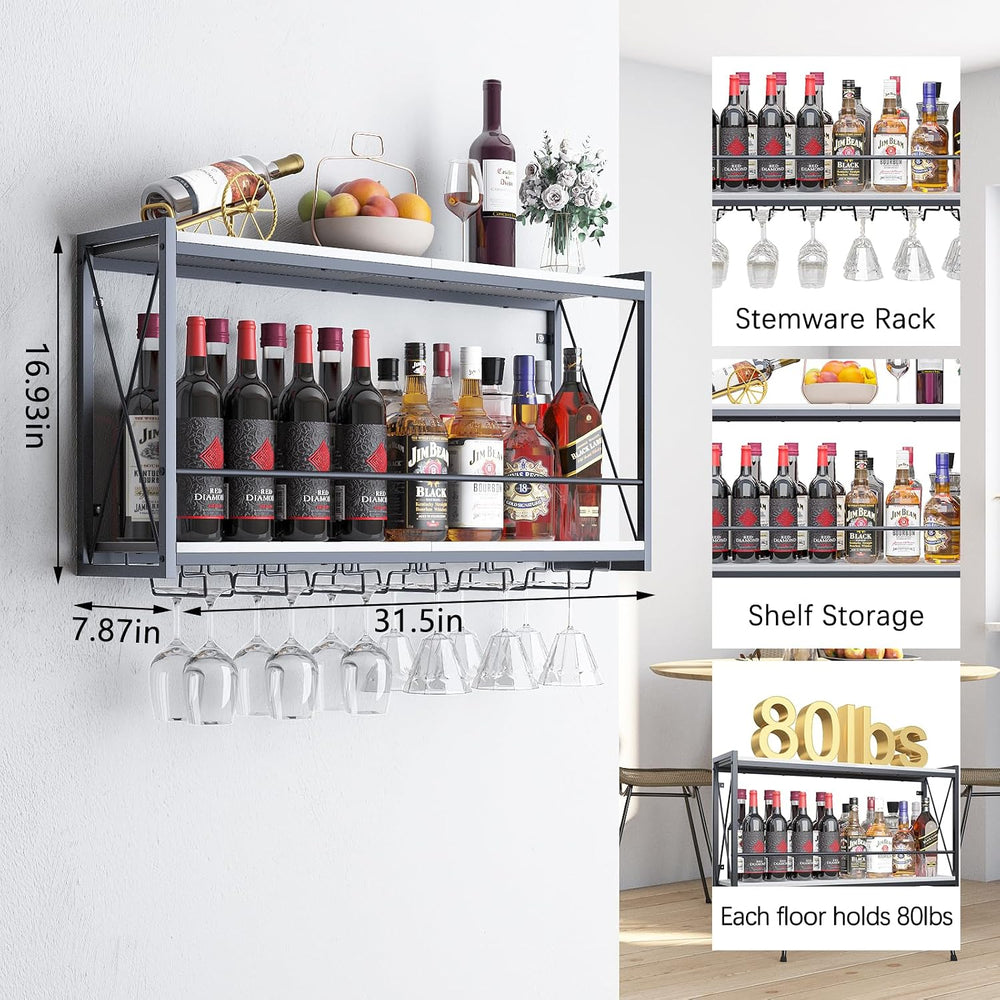 Dokser Wine Rack Wall Mounted Shelf - 2 Tier Wine Bottle Holder for Kitchen |...