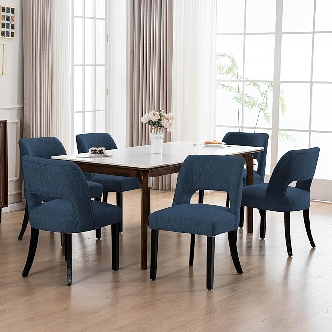 VKNOW Wooden Dining Chairs Set of 6, Modern Fabric Upholstered Dining Room Ch...