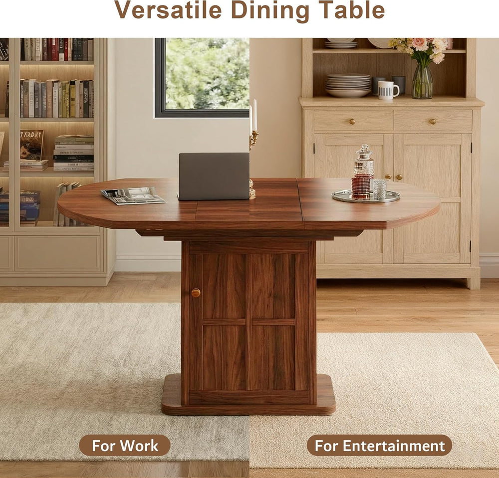 iPormis Round Dining Table for 4-6, 59'' Extendable Dining Room Kitch...