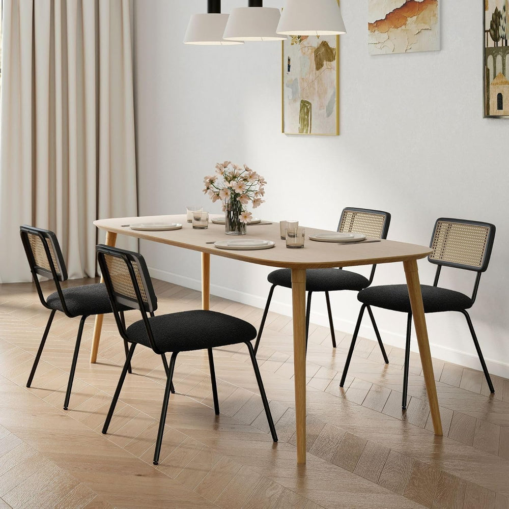 Hyfirm Black Rattan Modern Dining Chairs Set of 4, Armless Side Chairs with M...