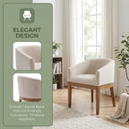 Wahson Mid Century Barrel Dining Chairs Set of 2, Beige Dining Room Chairs with Arms, Linen Upholstered Kitchen Chairs with Natural Wood Legs, for Bedroom/Living