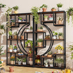70.8" Tall Bookshelf Set of 2, 79" Wide Geometric Display Shelf with 18 Open Storage Shelves, Etagere Bookcase with Metal Frame – Anti-Tip & Adjustable Feet, Rustic Brown