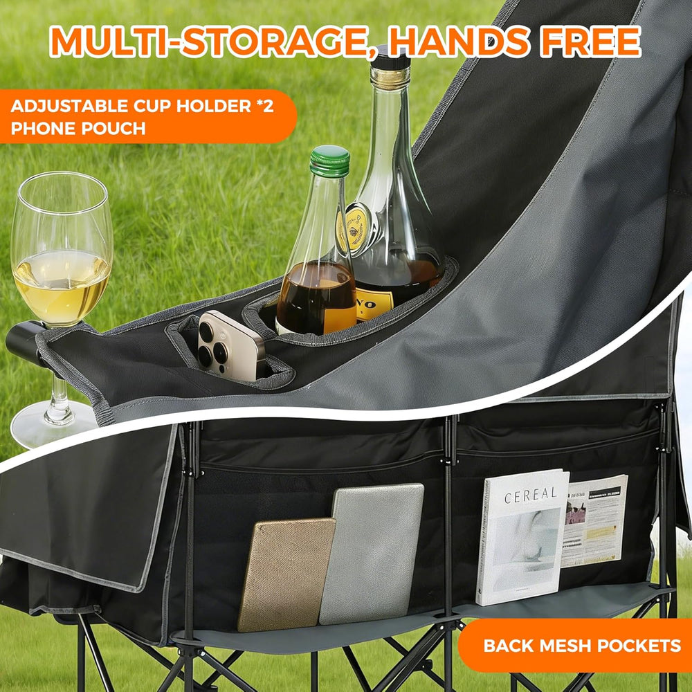 Double Camping Chair with Canopy Heavy Duty 2 Person Folding Loveseat Beach C...