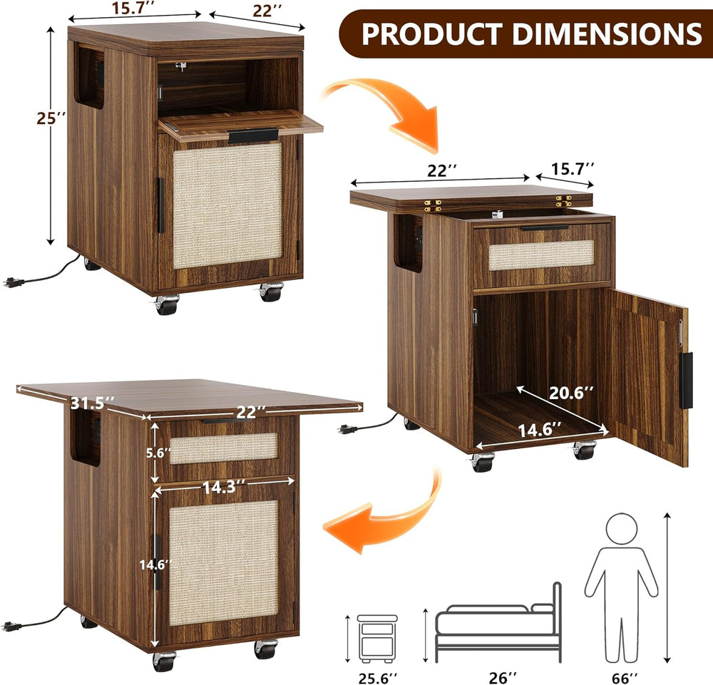 iPormis End Table with Charging Station, 15.7''-31.5'' Narrow...