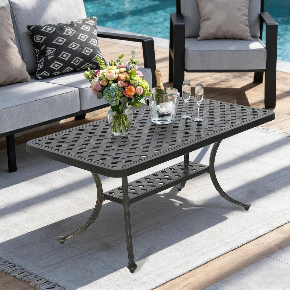 MEETWARM Outdoor Cast Aluminum Coffee Table, 42" Rectangle Patio Coffee ...