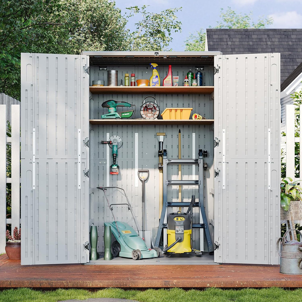 Aoxun Outdoor Storage Shed, 64 Cu.Ft Vertical Resin Sheds, White