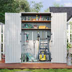 Aoxun Outdoor Storage Shed, 64 Cu.Ft Vertical Storage Sheds Outdoor with Floor, Outdoor Waterproof Storage Cabinet for Garage Storage, Pool Storage, Bike Shed, Garden Shed (White)