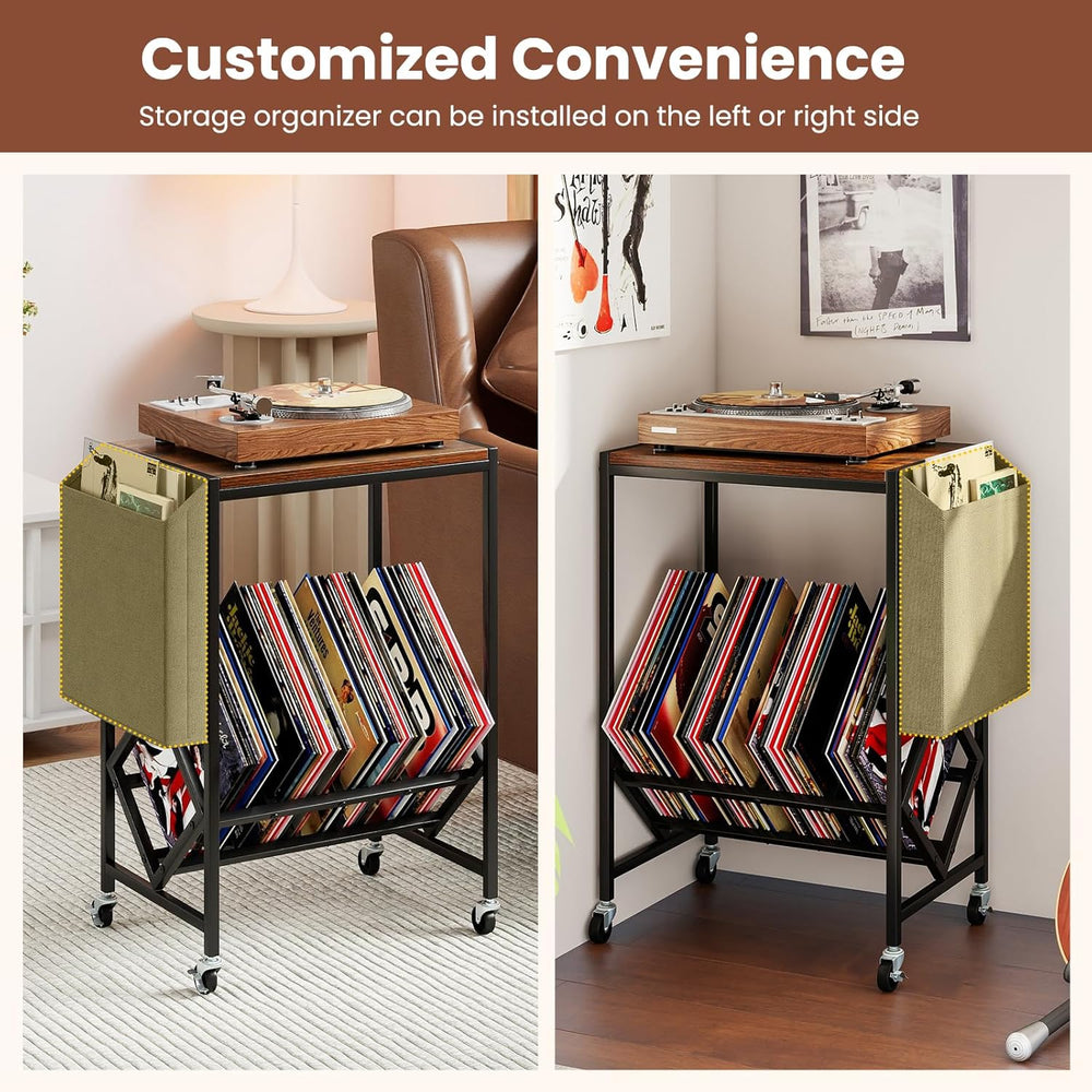 Giantex Record Player Stand, Rolling 2-Tier Turntable Stand with Storage Shel...