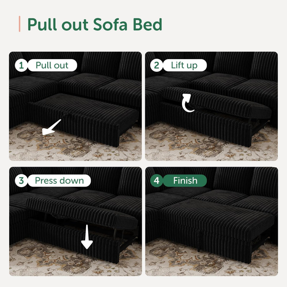 HONBAY Modular Sectional Sleeper Sofa with Pull Out Bed,Corduroy L Shaped Cou...