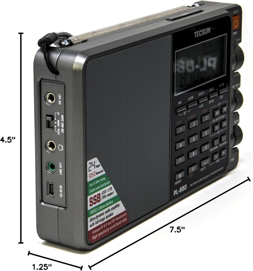 Tecsun PL880 Portable Digital PLL Dual Conversion AM/FM, Longwave & Short...
