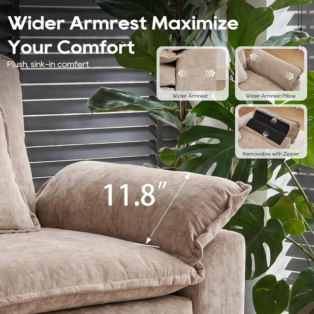 URRED Oversized Modular Sectional Sofa，Khaki：122" U Shaped | Modern Comfy Cloud Couch with Movable Ottoman and Pillow, Deep Seat Couches for Living Room, Bedroom or Apartment