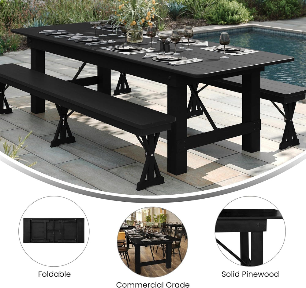 Flash Furniture Hercules Commercial Rectangular Farmhouse Folding Table, Anti...